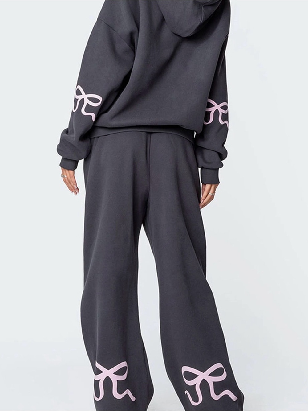 Charcoal Gray Hoodie and Pant set with Pink Ribbon Sleeve Graphics